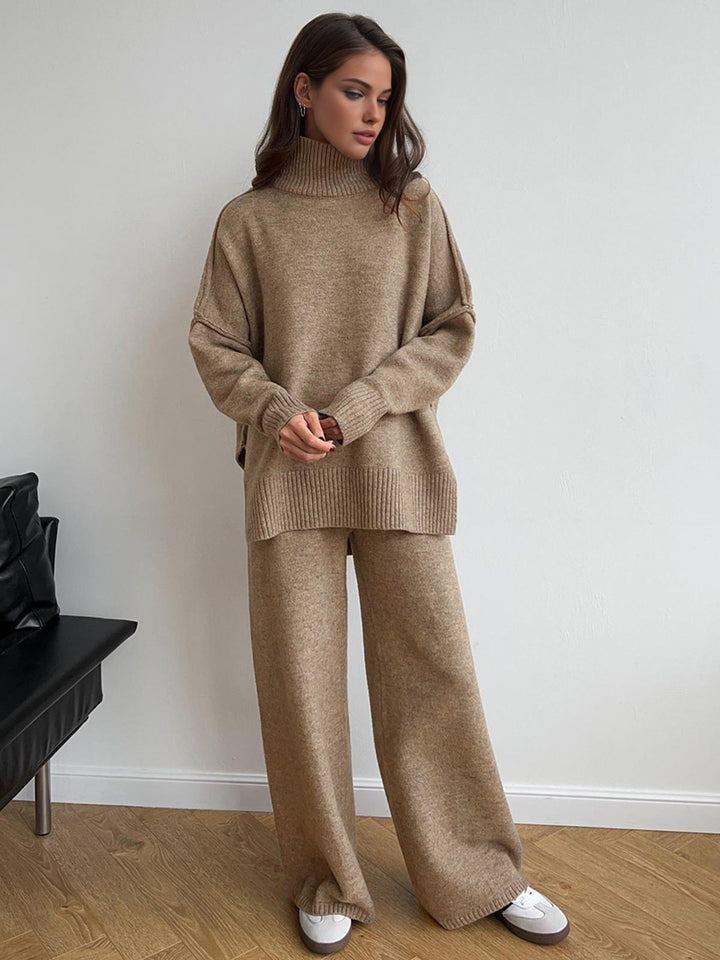 Women's Knit Set with Roll Neck and Loose Fit 