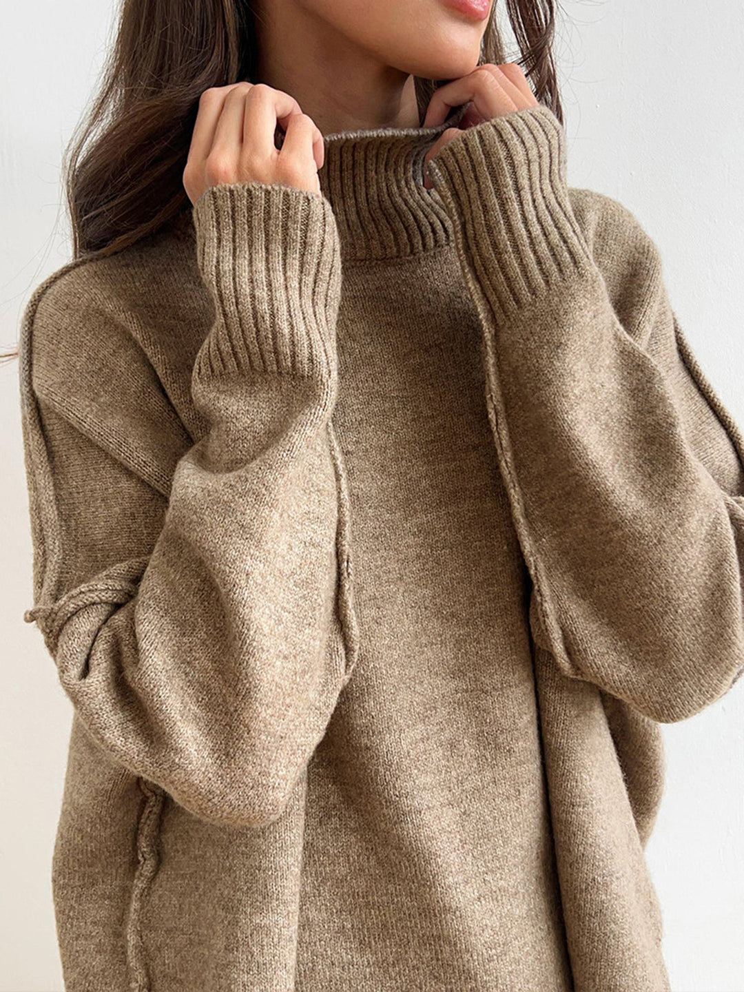 Women's Knit Set with Roll Neck and Loose Fit 