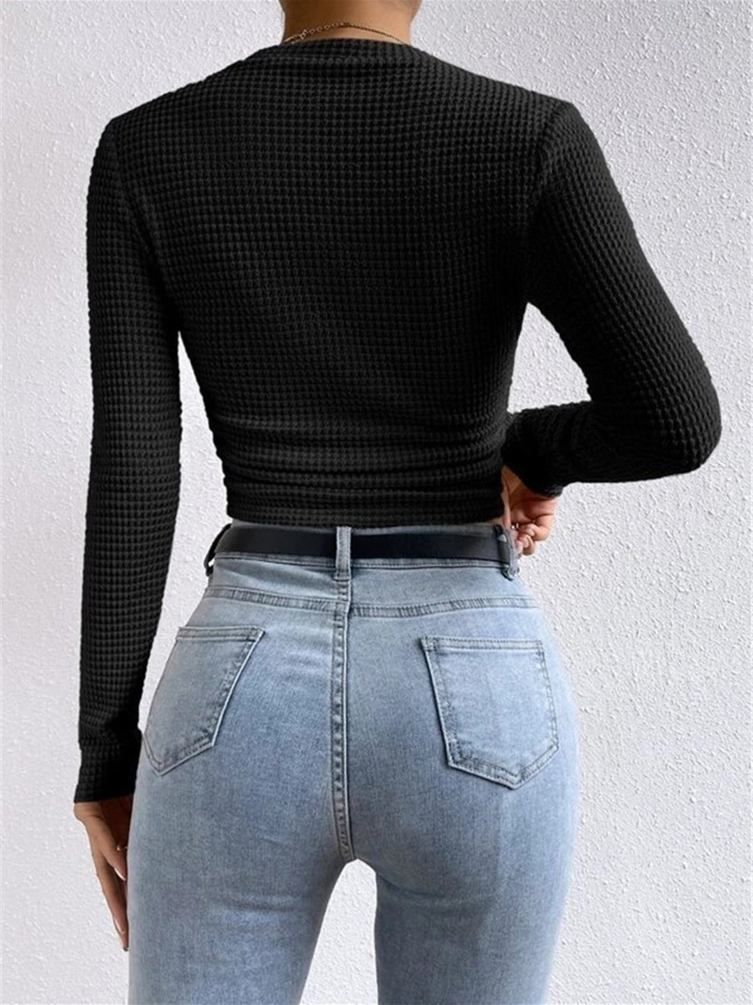 Women's Slim Fit Waffle-Textured Pullover
