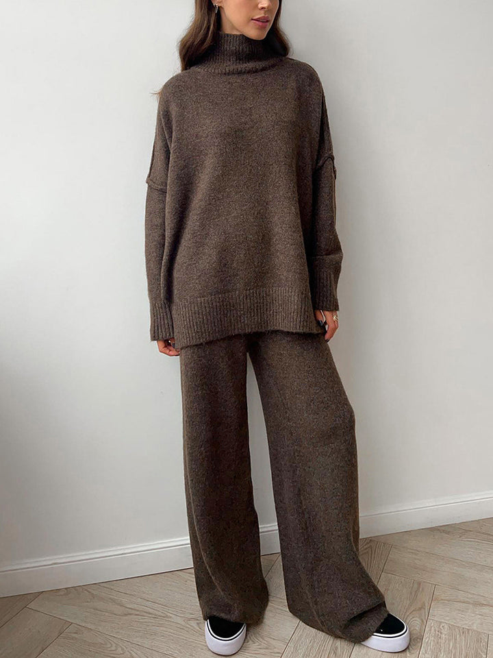 Women's Knit Set with Roll Neck and Loose Fit 