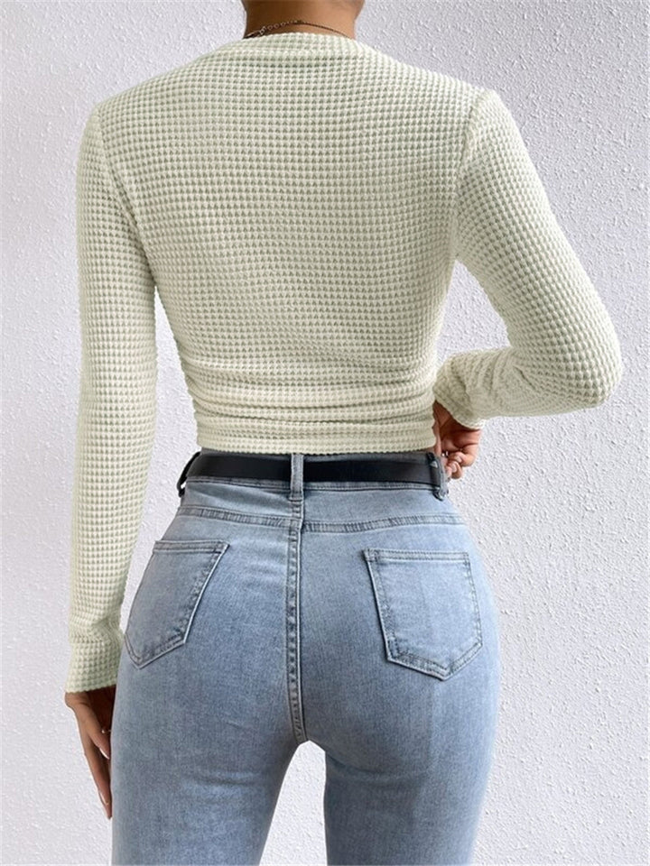 Women's Slim Fit Waffle-Textured Pullover