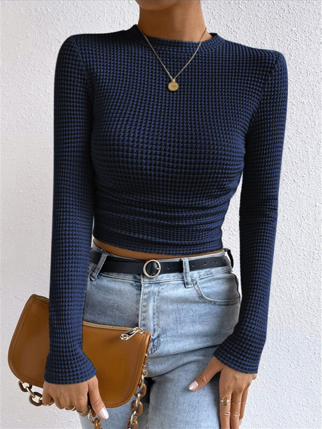 Women's Slim Fit Waffle-Textured Pullover