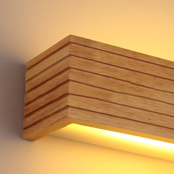 Rechteckige LED Wandleuchte aus Holz und Acryl im minimalistischen Design