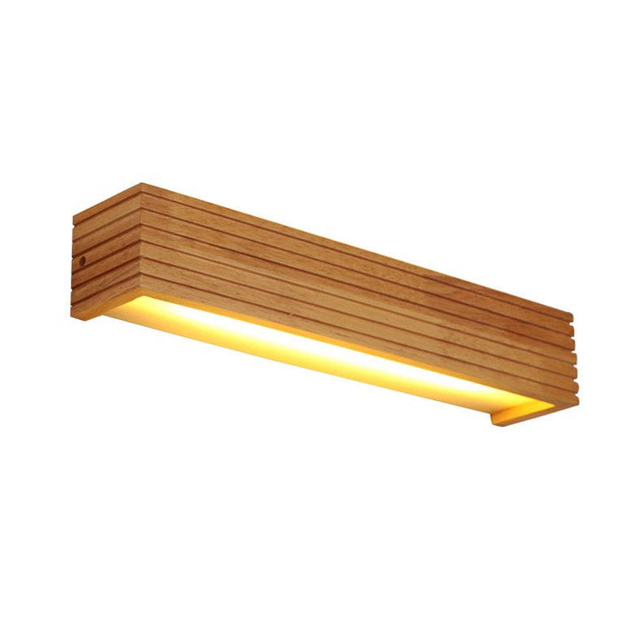 Rechteckige LED Wandleuchte aus Holz und Acryl im minimalistischen Design