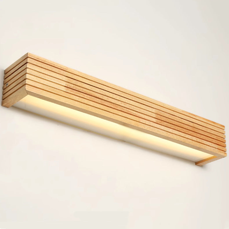 Rechteckige LED Wandleuchte aus Holz und Acryl im minimalistischen Design