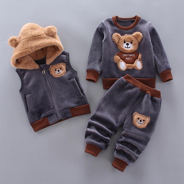 Children's Set with Teddy Bear Motif and Warm Vest