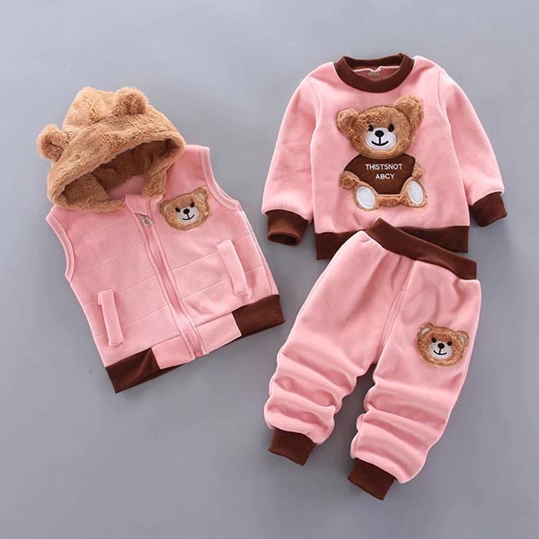 Children's Set with Teddy Bear Motif and Warm Vest