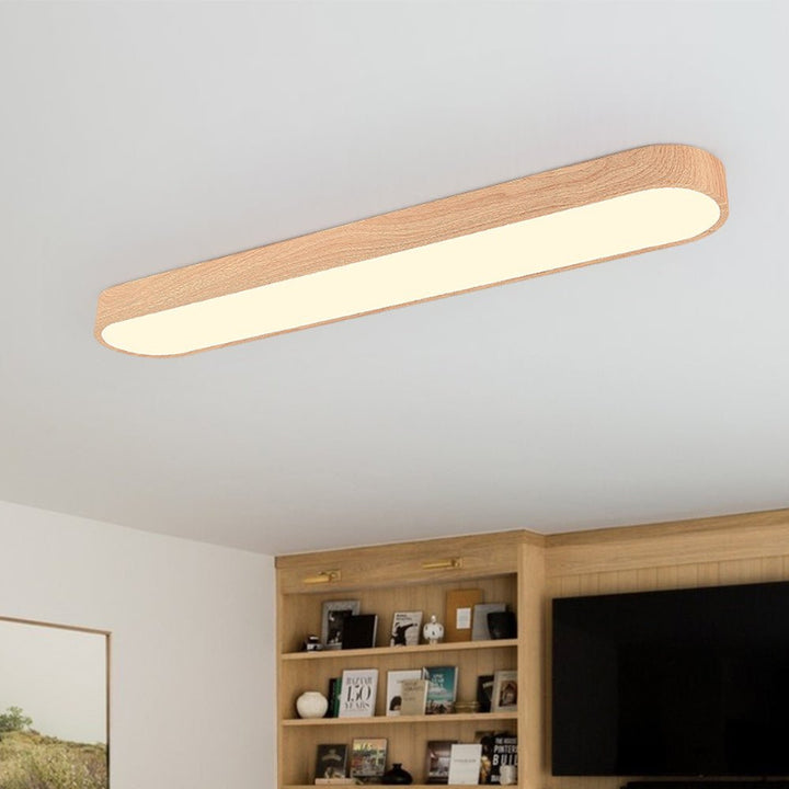 LED ceiling light – Oval lamp with wood grain and warm white/cool white light