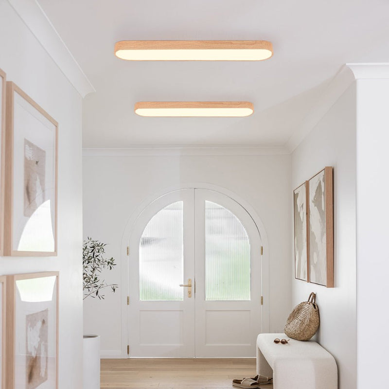 LED ceiling light – Oval lamp with wood grain and warm white/cool white light