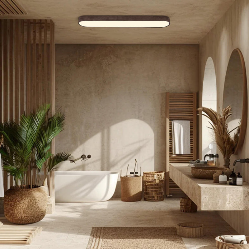 LED ceiling light – Oval lamp with wood grain and warm white/cool white light