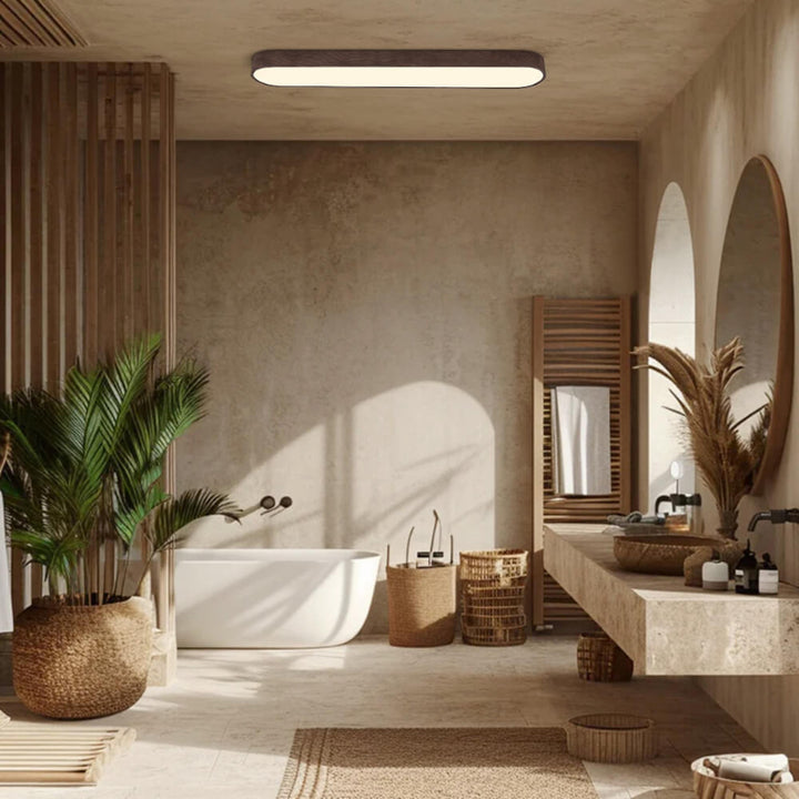 LED ceiling light – Oval lamp with wood grain and warm white/cool white light