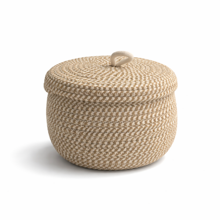 Aufbewahrungskorb Jute Baumwolle Mit Deckel Rund