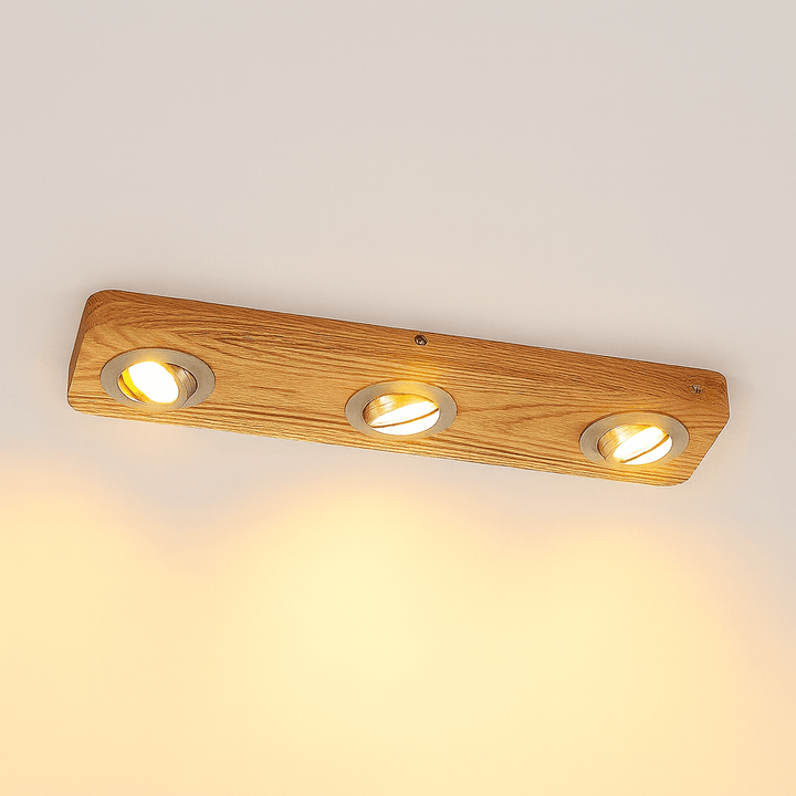 Ceiling light oak wood double spotlight LED