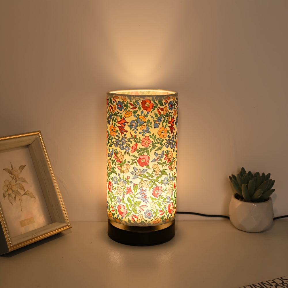Table lamp with floral fabric – Botanical design for atmospheric light