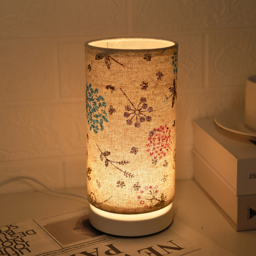 Table lamp with floral fabric – Botanical design for atmospheric light