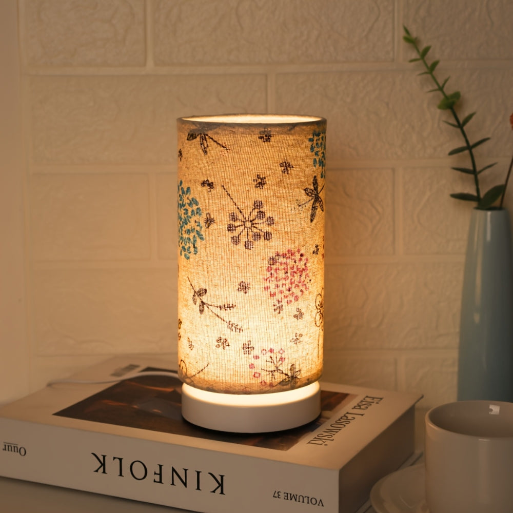 Table lamp with floral fabric – Botanical design for atmospheric light