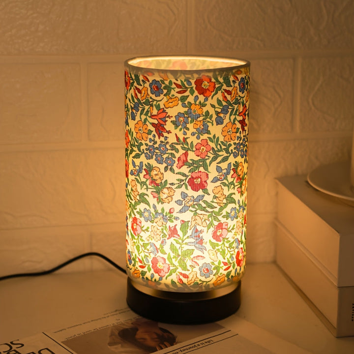 Table lamp with floral fabric – Botanical design for atmospheric light