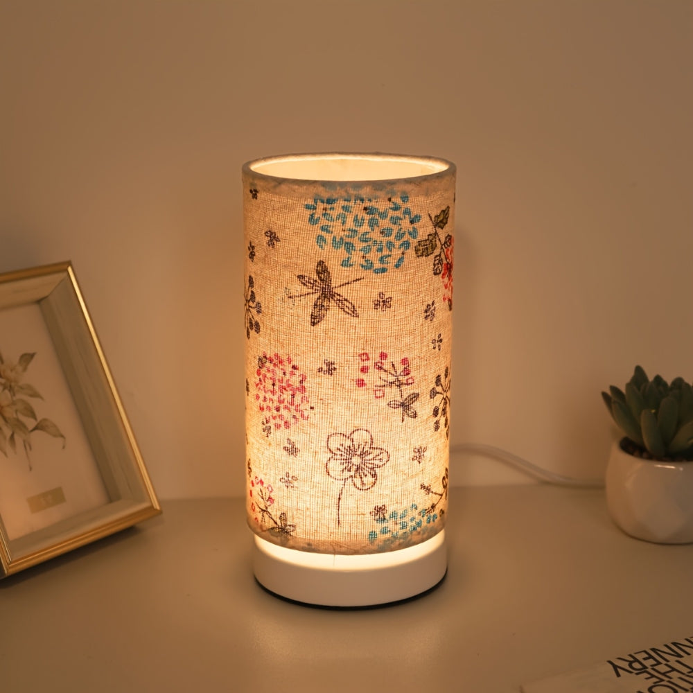 Table lamp with floral fabric – Botanical design for atmospheric light