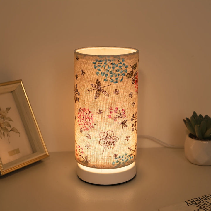 Table lamp with floral fabric – Botanical design for atmospheric light