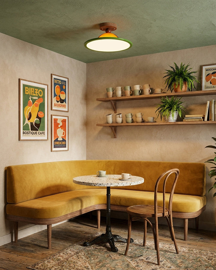 Deckenlampe aus Walnussholz mit modernem, flachem Design
