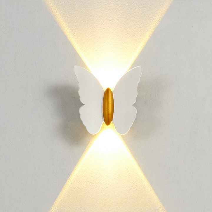 Butterfly wall light for outdoor areas with LED lighting