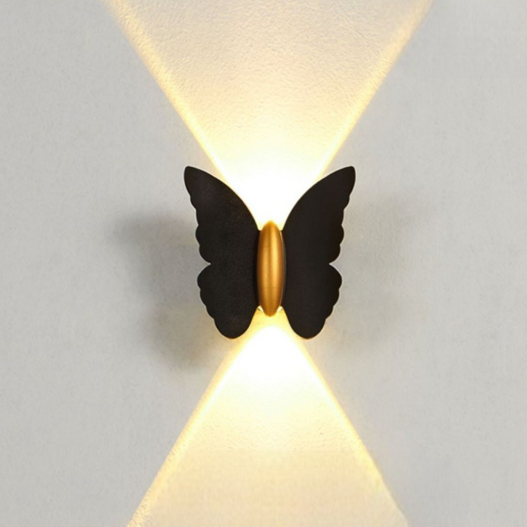 Butterfly wall light for outdoor areas with LED lighting