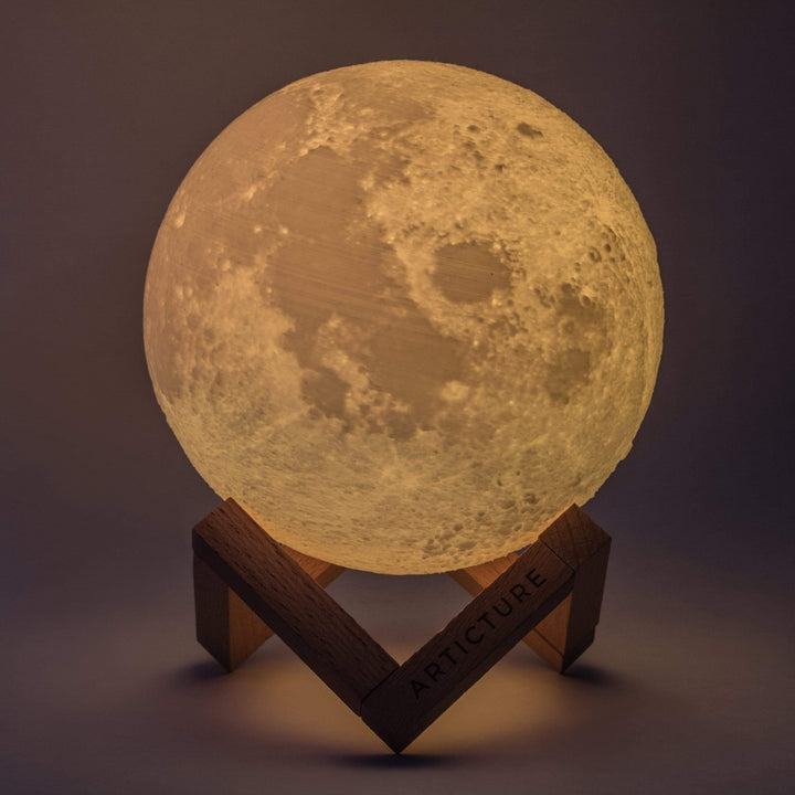 Wireless LED moon lamp with wooden stand and 6 light colors