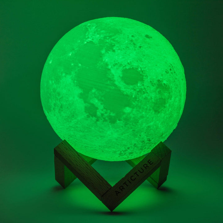 Wireless LED moon lamp with wooden stand and 6 light colors