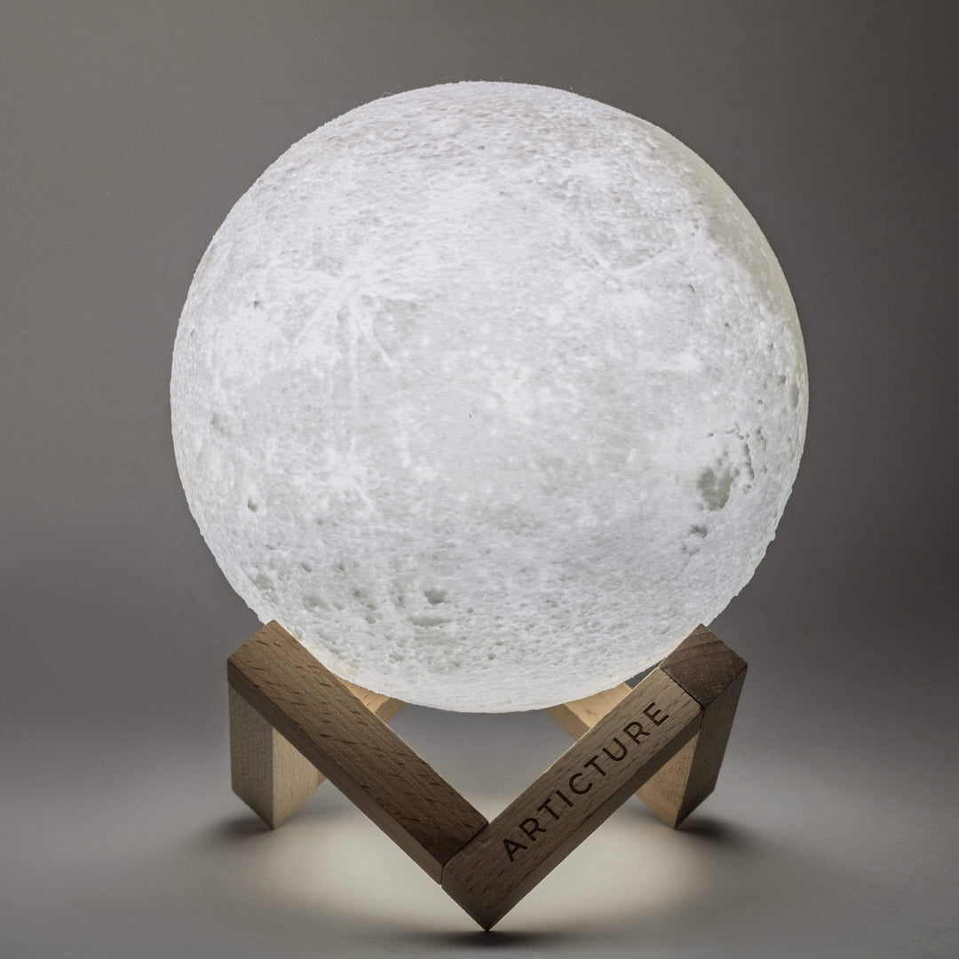Wireless LED moon lamp with wooden stand and 6 light colors