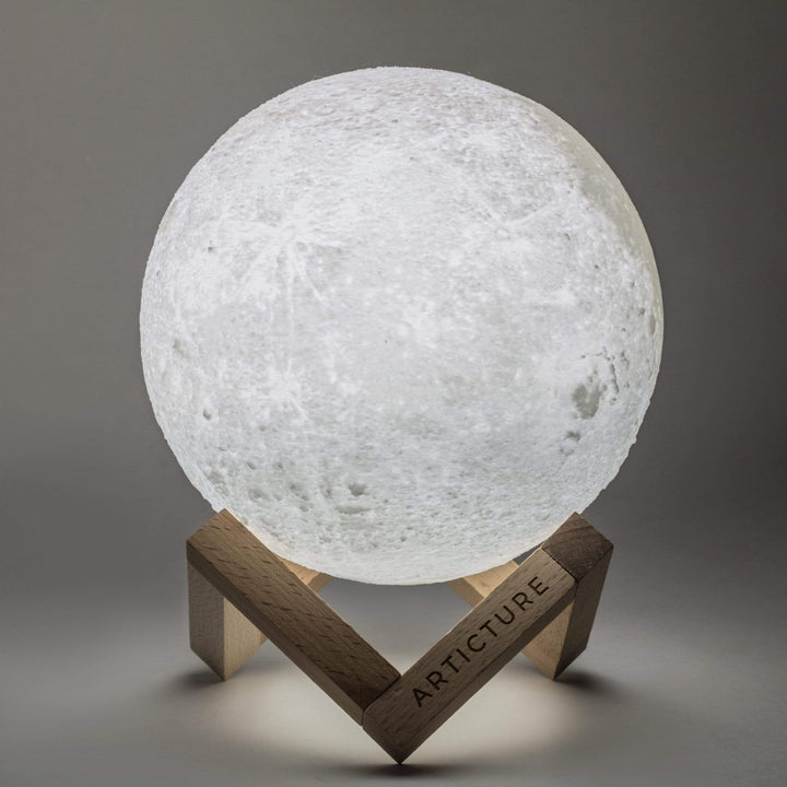 Wireless LED moon lamp with wooden stand and 6 light colors