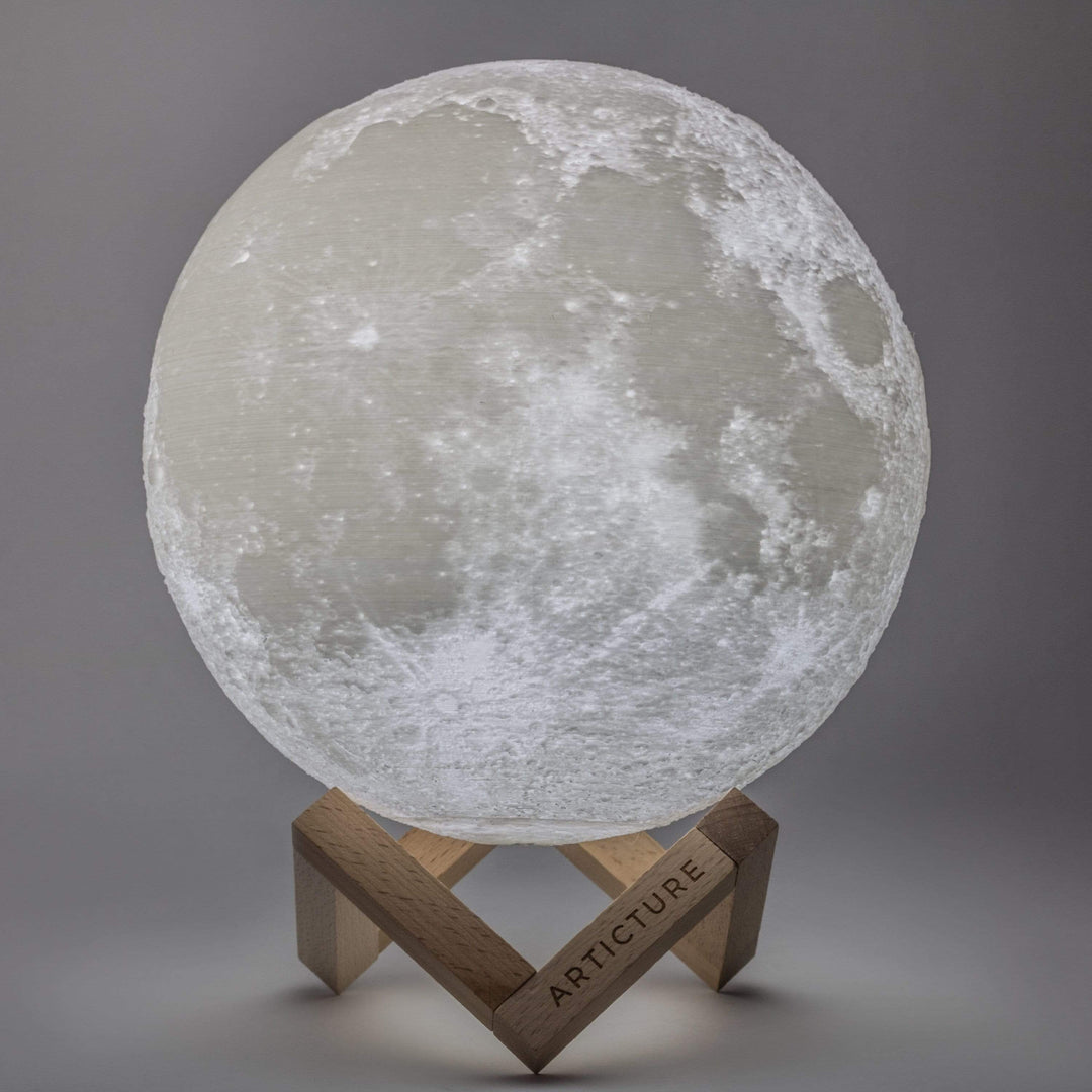 Wireless LED moon lamp with wooden stand and 6 light colors