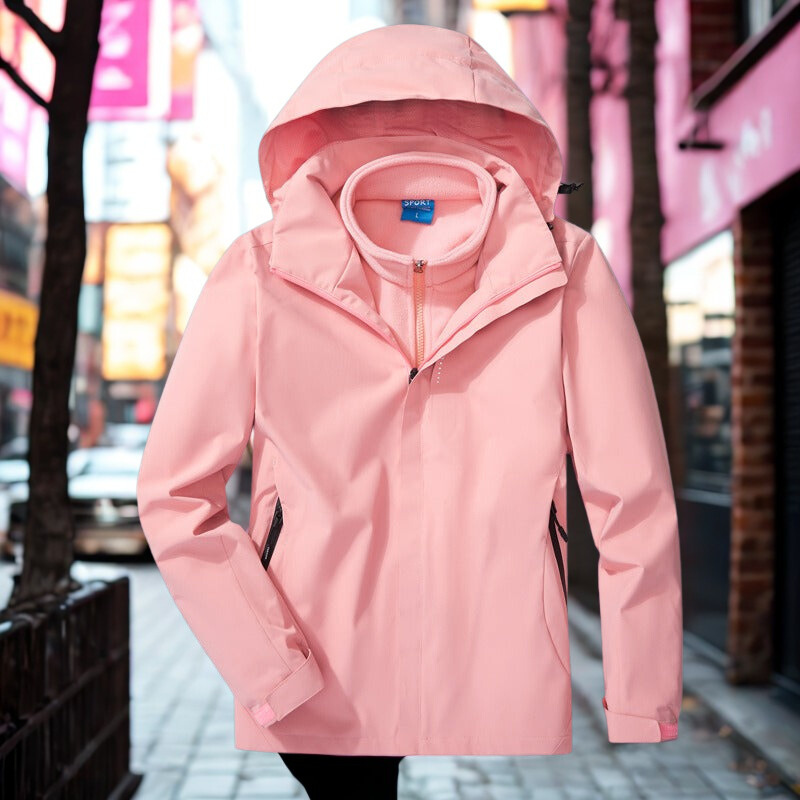 Women's 3-in-1 Outdoor Jacket with Fleece Lining and Hood