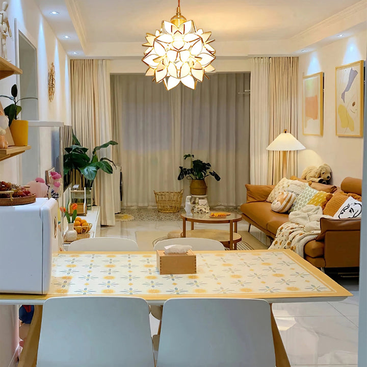 Handgefertigte Pendelleuchte mit Capiz-Muscheln