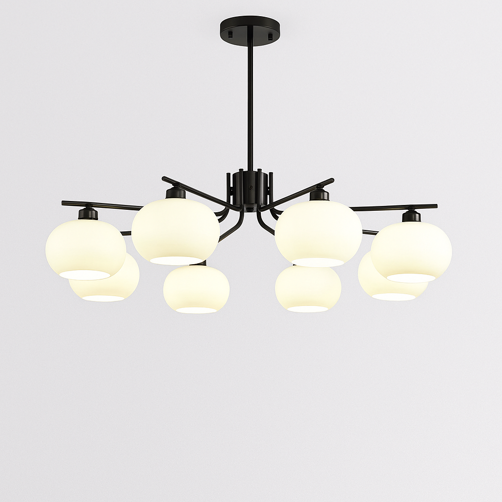 Bauhaus chandelier for the bedroom made of glass and metal