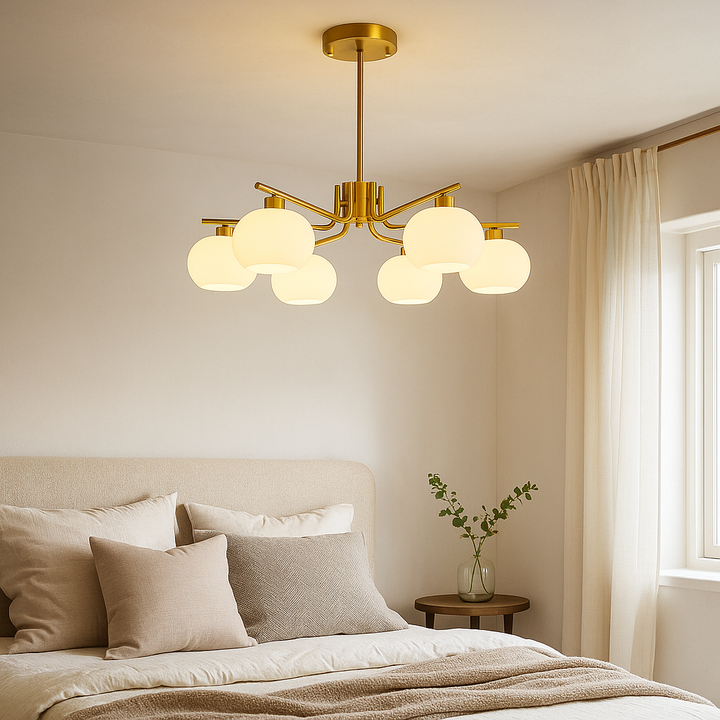 Bauhaus chandelier for the bedroom made of glass and metal