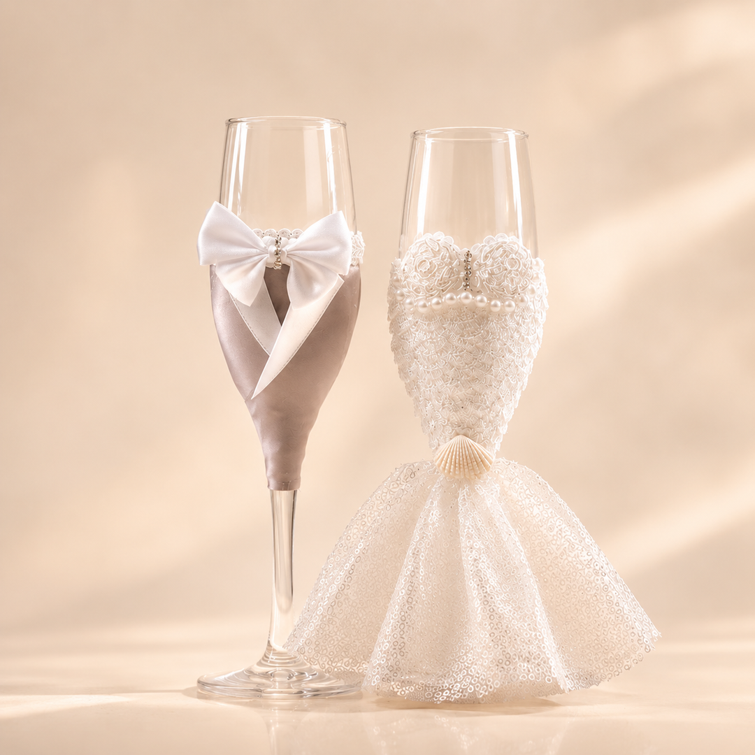 Sektgläser Set Hochzeit aus Glas im 2er Set mit schlanker Form