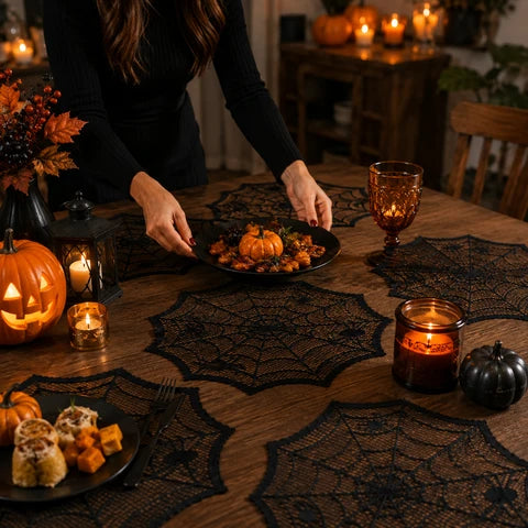 Halloween Tischsets Mit Spinnennetz Schwarz