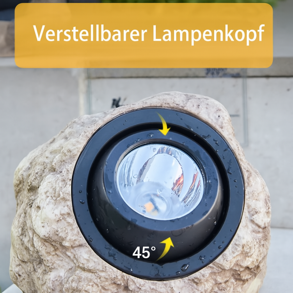 Solar-powered LED path light in natural stone design