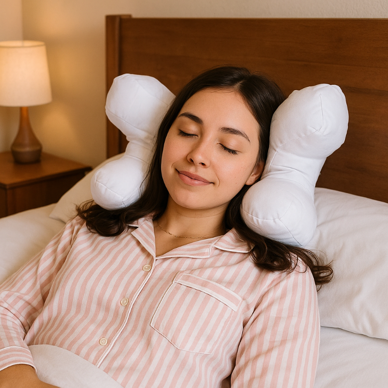 Facial pillow with 4 sleeping zones and skin-friendly satin