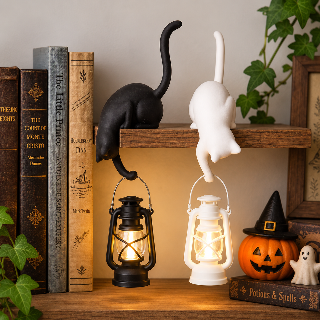 Katzenlampe mit Laterne als stimmungsvolle Beleuchtung im Wohnbereich