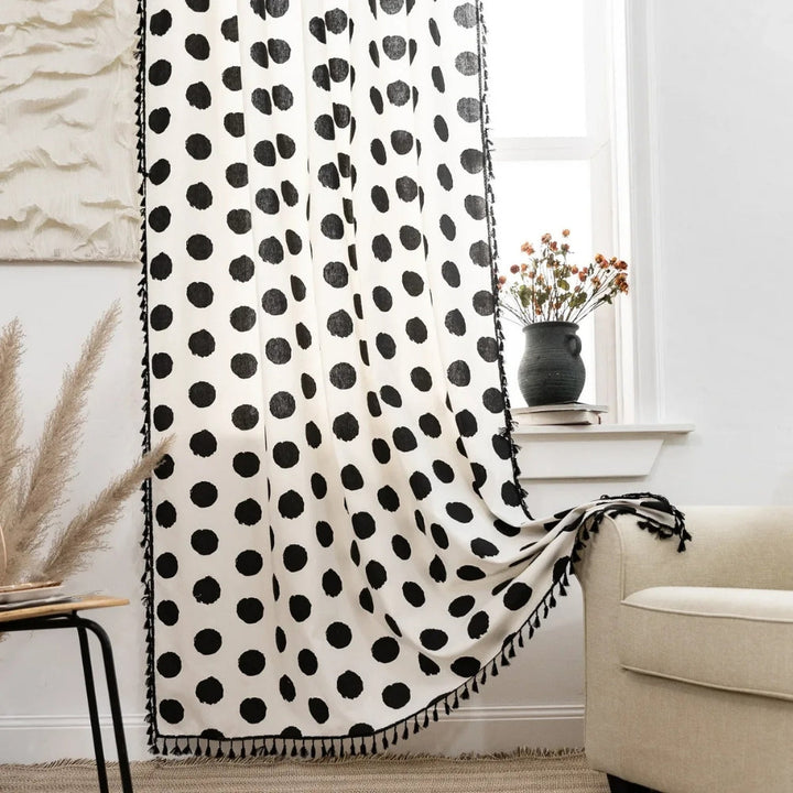 Polka dot curtain – window decoration with tassel trim 