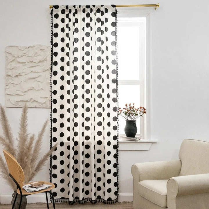 Polka dot curtain – window decoration with tassel trim 