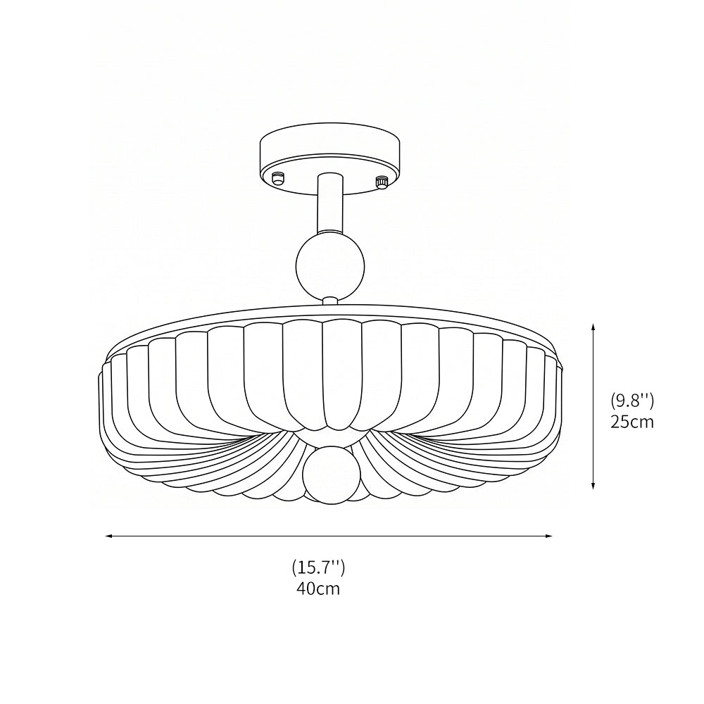 Halbflache Deckenlampe aus Glas in seitlicher Perspektive