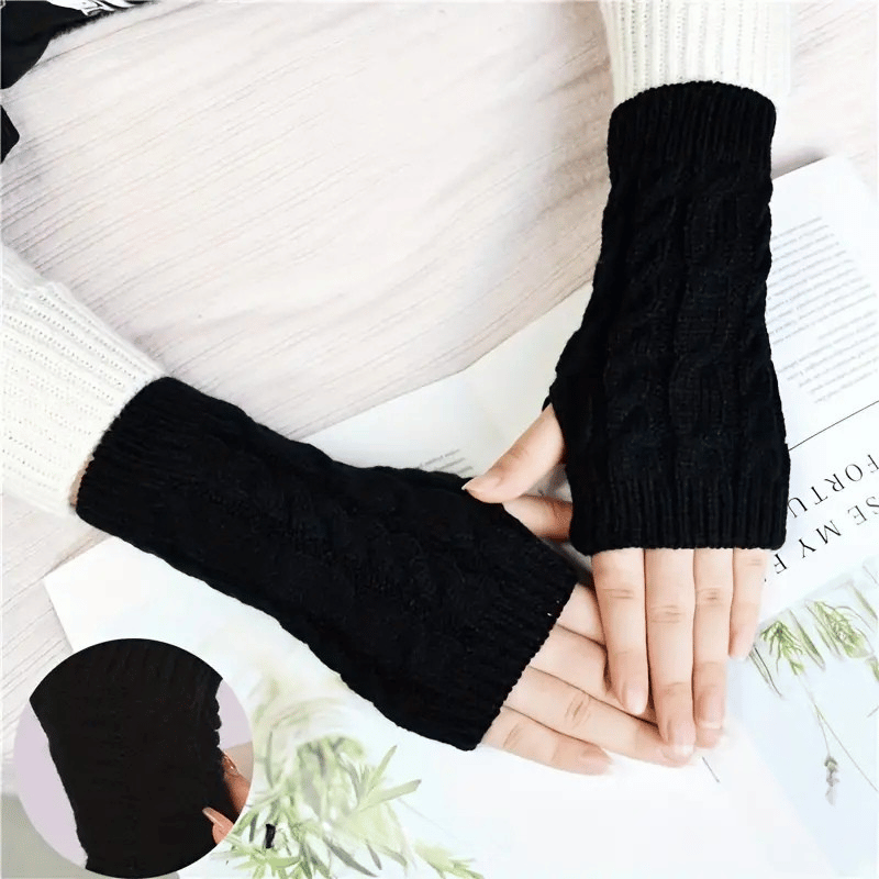 Monochrome knitted half-finger gloves made of acrylic with touchscreen functionality