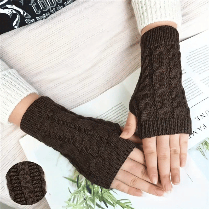 Monochrome knitted half-finger gloves made of acrylic with touchscreen functionality