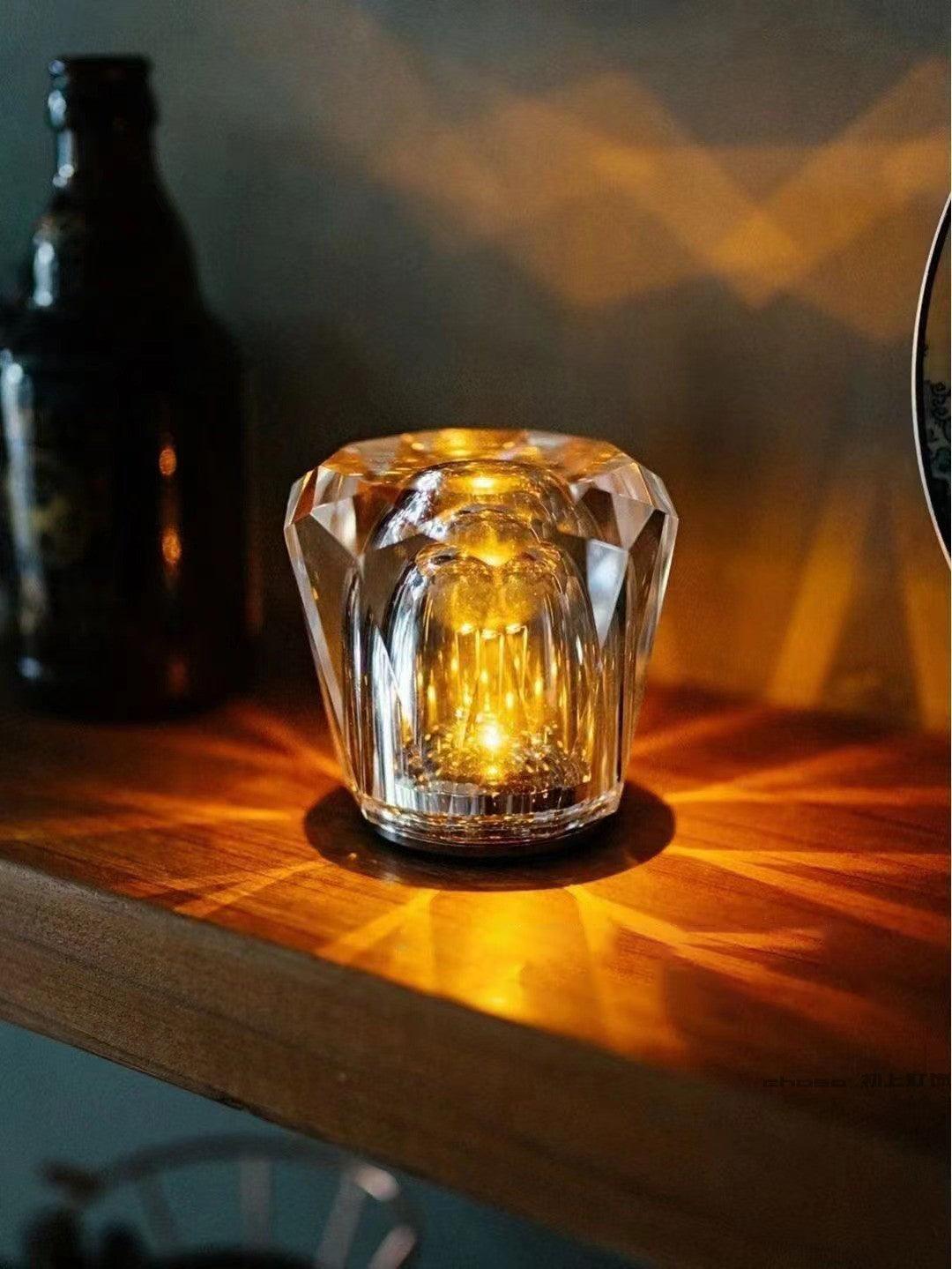 Crystal diamond table lamp with integrated battery