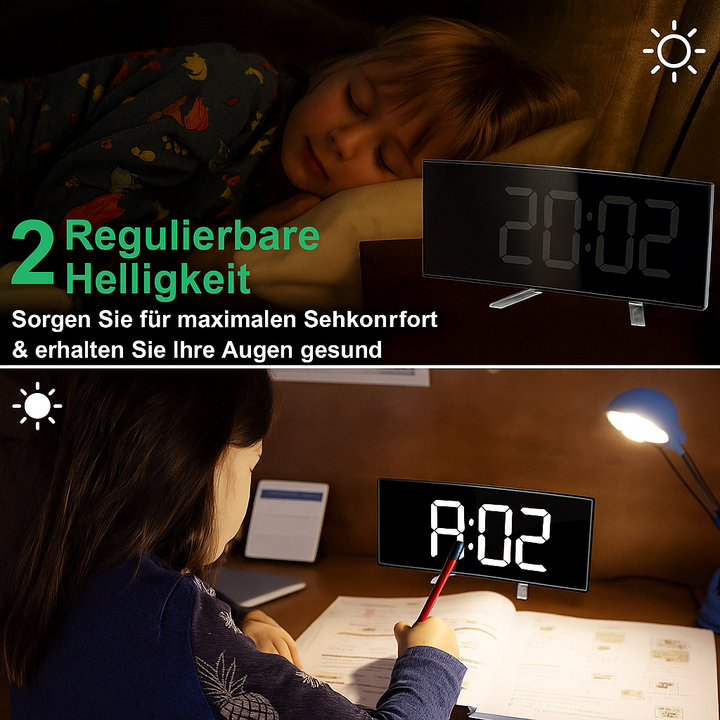 CurveClock LED alarm clock with large display – dimmable, quiet &amp; modern
