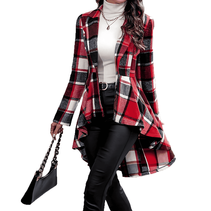 Women's Checkered Jacket with Asymmetrical Hem