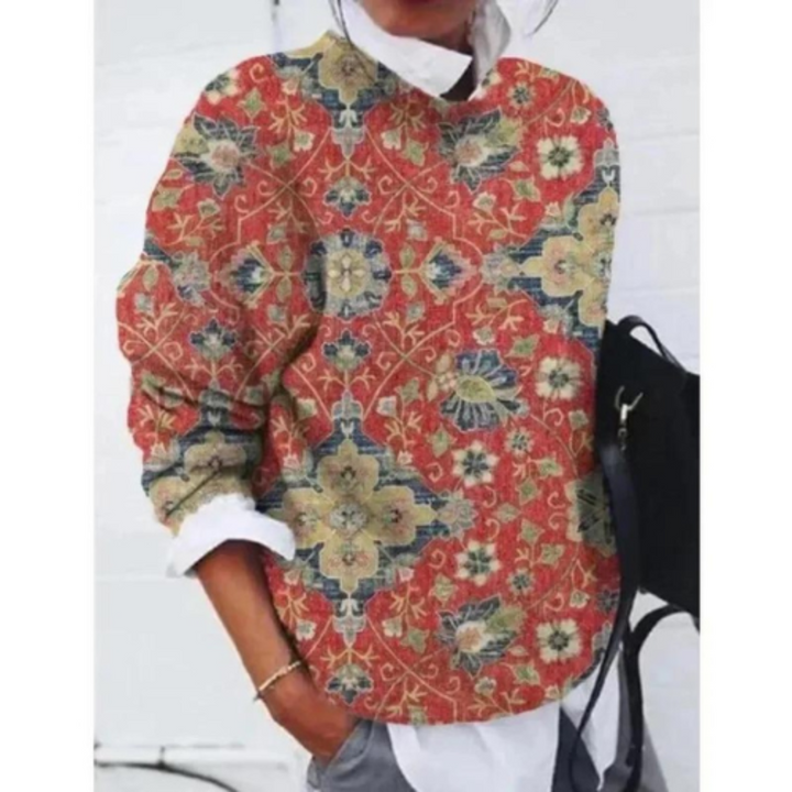 Women's sweater with floral pattern and casual cut