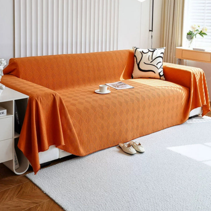 Sofa cover with diamond pattern – chenille throw for modern protection